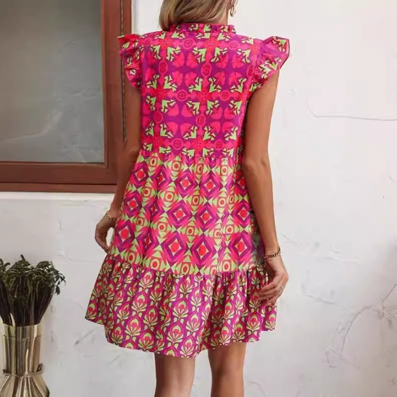 Womens Floral Mini Dress Womens Flutter Sleeve Deep V Tie Waist Thin Soft Summer Gown For Women Daily Beach Romantic Date Party Outfits - view 5