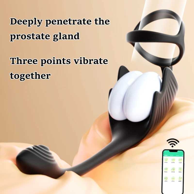 Penis APP Male Remote Control Ring Delayed Ejaculation Vibrating Ring 3-in-1 Multifunctional Male Sex Toy Prostate Vibrator M260626 - view 3