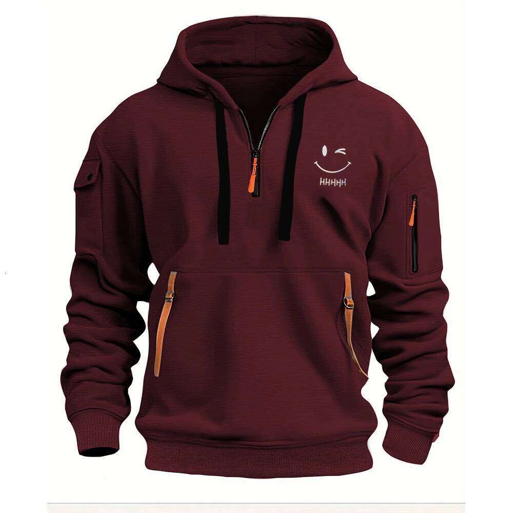European new men's zipper pocket loose-fit sportswear, casual hooded jacket, with collar design W260626 - view 6