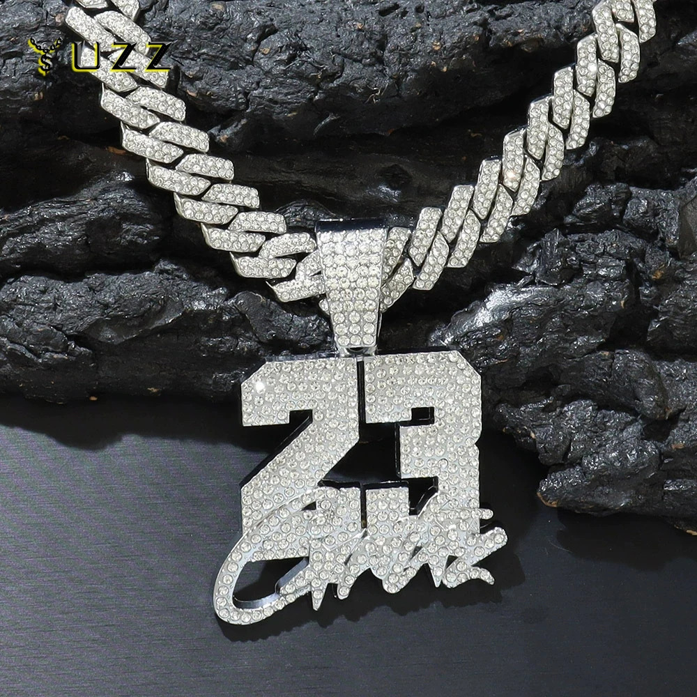 Fashionable Men Hip Hop Number 23 Pendant Necklace With 1m Cuban Chain HipHop Alloy Iced Out Bling Necklaces Charm Jewelry 260615