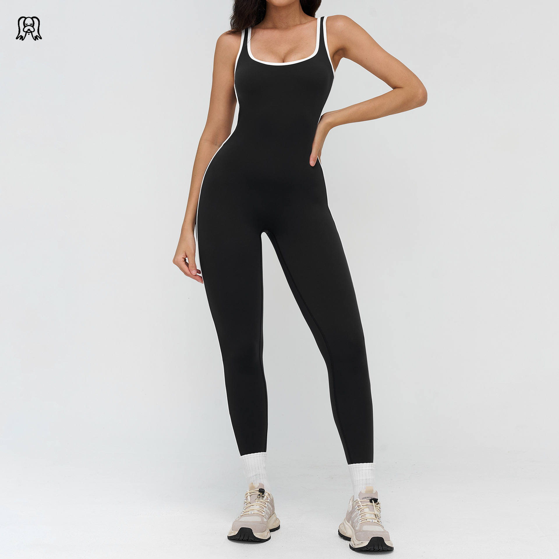 lucky dog yoga Contrastive color edging loose square neck yoga jumpsuit yoga jumpsuit - view 3