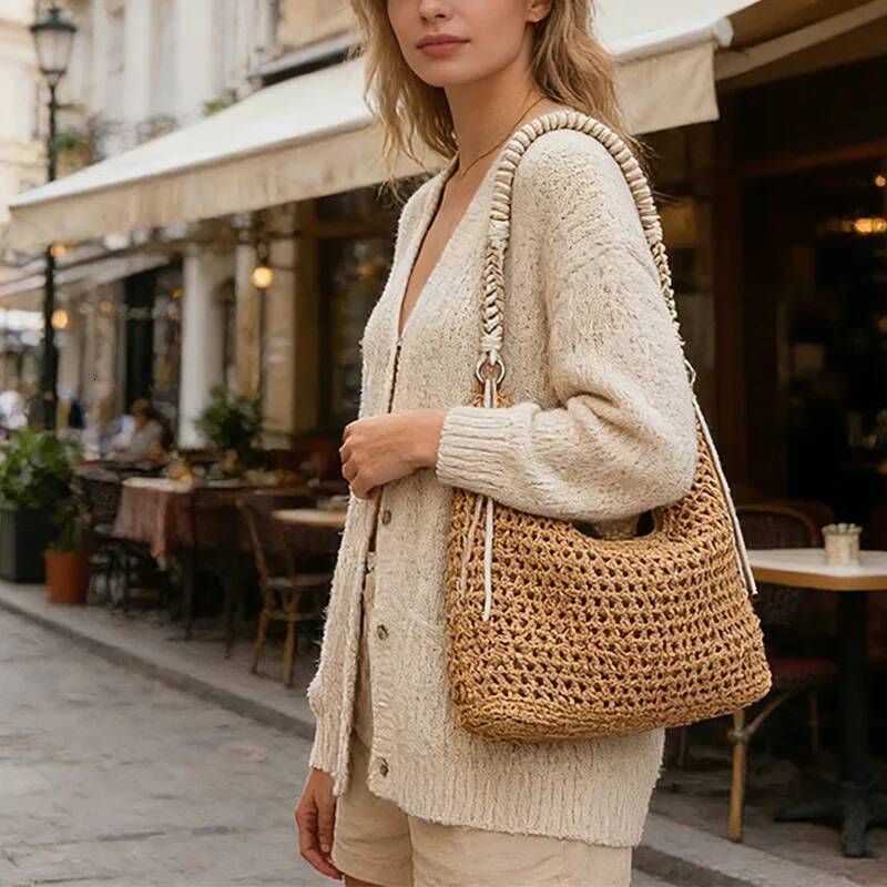 Fashion Rattan Women Shoulder Woven Female Handbags Large Capacity Summer Beach Straw Bags Casual Tote Purses Andralyn - view 3
