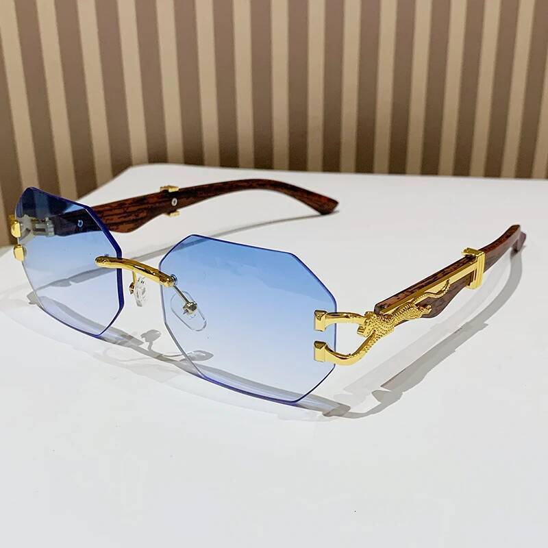 Hiking Rimless Square Anti Light Glasses Men With Polygon Gradient Eyeglasses Women Leopard Decoration Eyewear Uv400