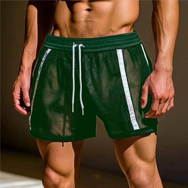 Mens Mesh See-through Sexy Shorts Fashion Patchwork Drawstring Beach Shorts Leisure Sport Shorts for Man Pajamas Home Underwear 260623 - view 7