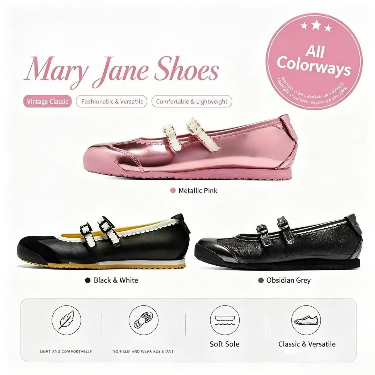 New Mary Jane Shoes Women's Ballet Style Casual Shoes Cute Board Shoes Breathable and Comfortable High Quality White Shoes