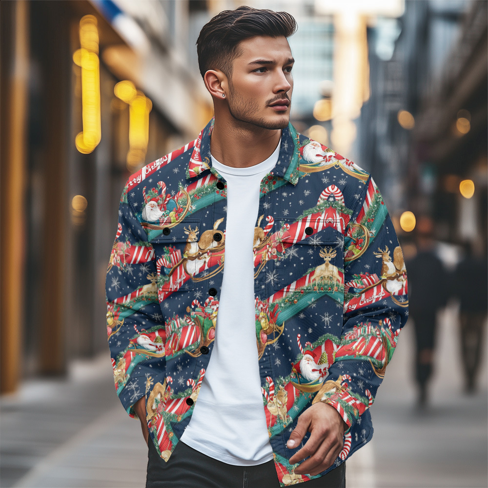 autumn and winter fleecelined collared longsleeve buttonup shirt with double pockets 250805