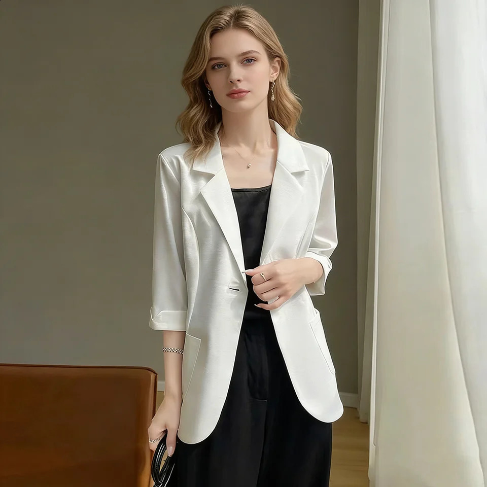 2026Summer Thin White Blazer Women 34 Sleeve Loose Fit Office Suit Jacket Elegant Business Formal Work Coat 260626 - view 7