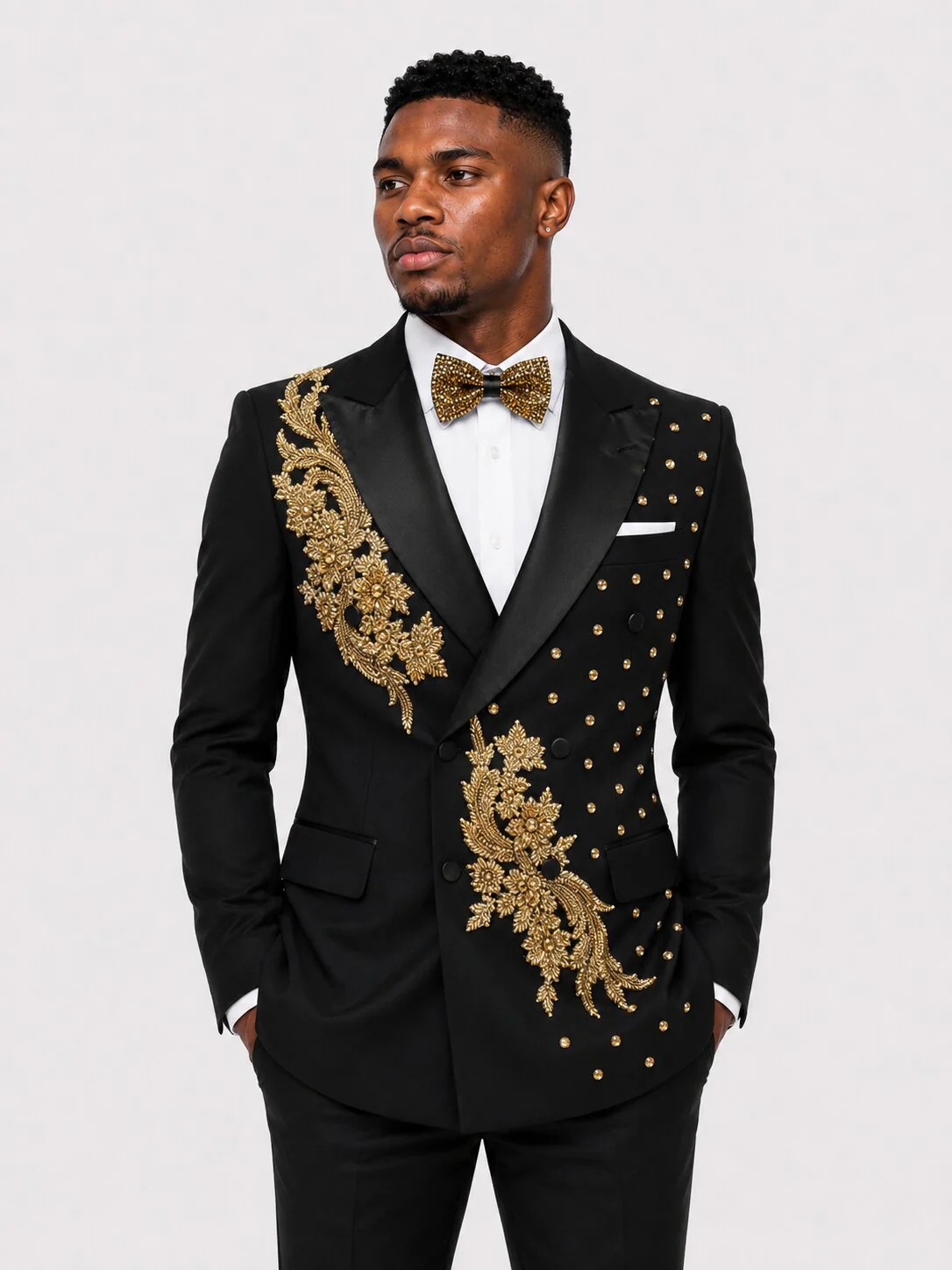 Handsome Men Suits Tailor-Made 2 Pieces Appliques Peaked Lapel Jacket Rhinestone Double Breasted Blazer Prom Party Customized Coat Pants Plus Size - view 3