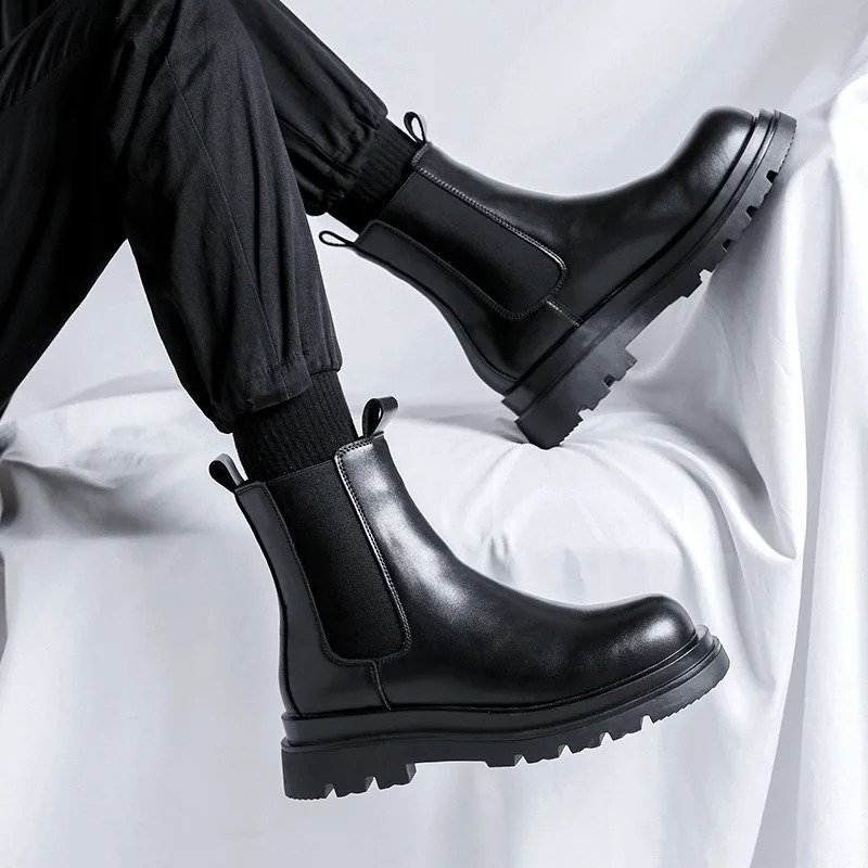 Thicken Winter Knight Boots Men Knee High Long Square Heel Boots Retro Thick Men Motorcycle Boots Black White Botas 260625