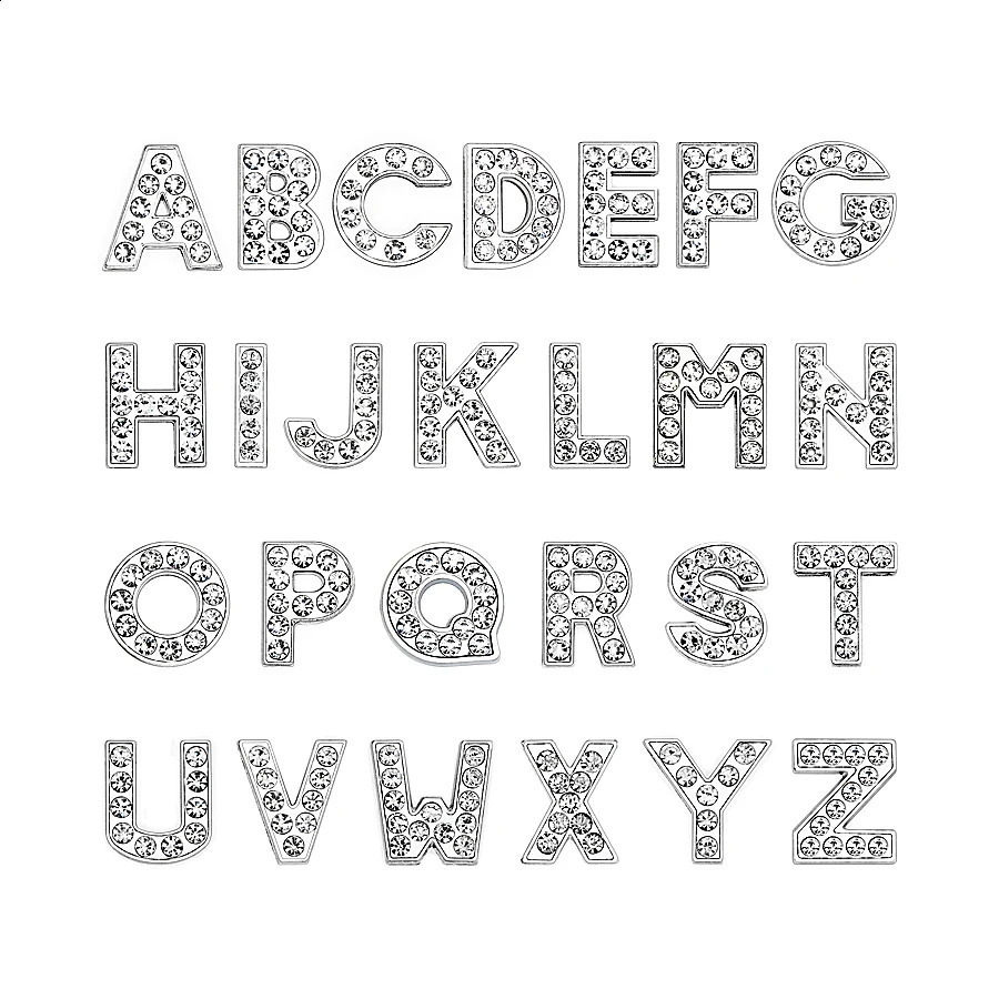 80PC/lot Hole 8MM Full Rhinestones Slide Letter A - Z Alloy Bling English Alphabet Fit For DIY Charms Wristband Bracelet 260623 - view 3
