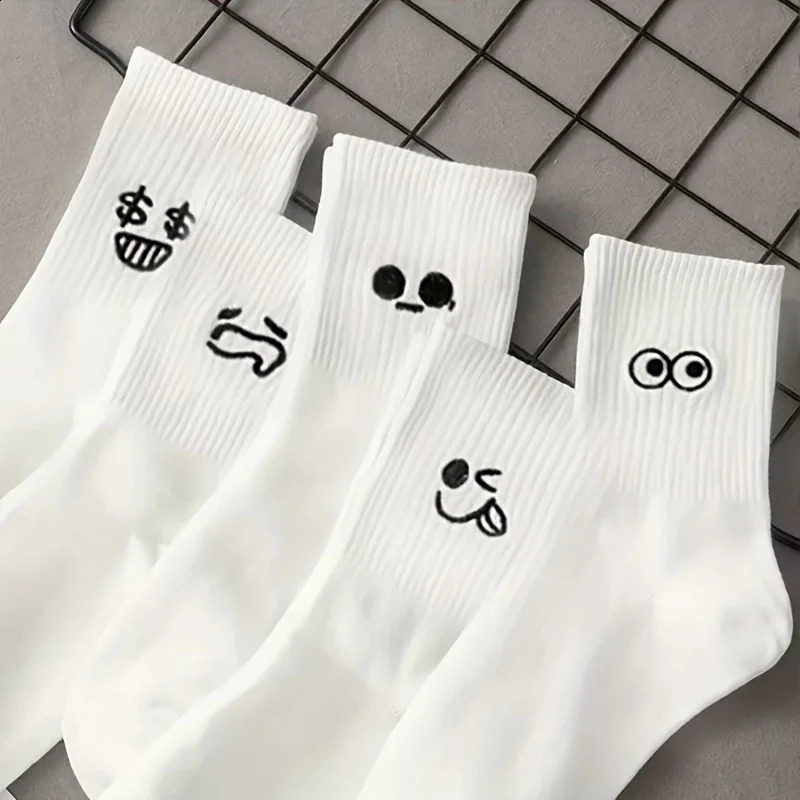 10 pairs of soft breathable durable and simple white expression socks comfortable suitable for daily wear 260622 - view 7