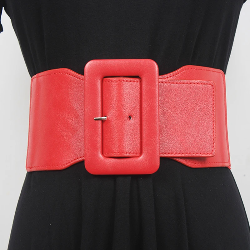 EAM Pu Leather White Irregular Elastic Wide Belt Personality Women Fashion All-match Spring Autumn 2026 1DE7735 260617 - view 6