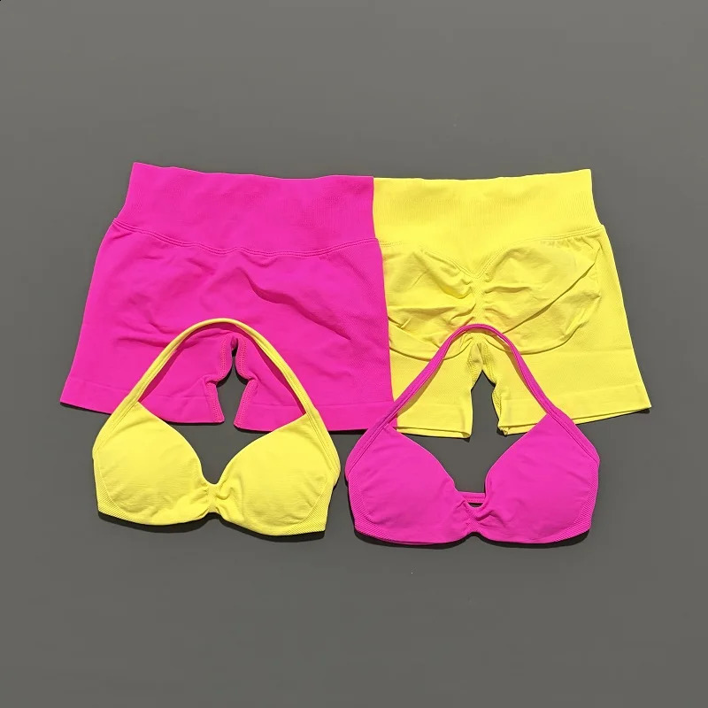 HISTELLO Sports Set 2 Piece Women Strappy Gym Yoga Bra Workout Scrunch Shorts Fitness Sports Suit Clothes Seamless Yoga Set 260626 - view 7