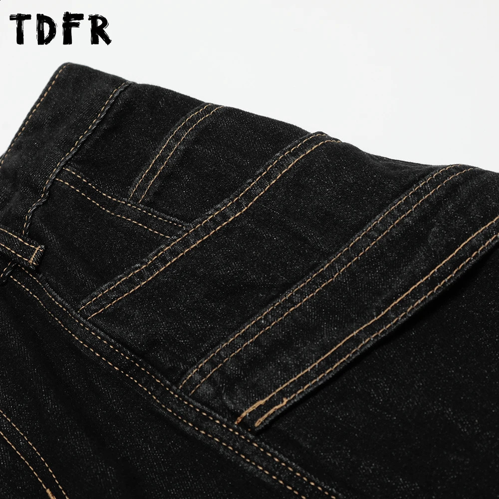 Pocket Denim Shorts Mens Top Stitch Spliced Summer Streetwear Loose Straight Wide Leg Short Jeans Men 260625 - view 5