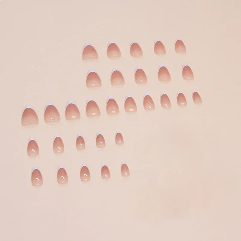 30 Pcs Ready-made Artificial False Nails Holiday Glued Fake Nails Set White French Medium Short Almonds Press on Nails for Women 260626 - view 5