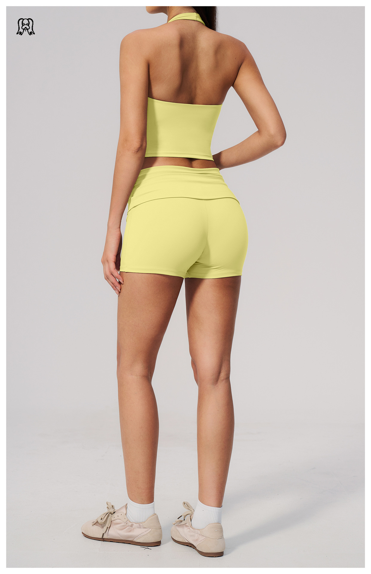 lucky dog yoga V-neck cross with chest cushion vest, foldable waist yoga shorts set - view 7