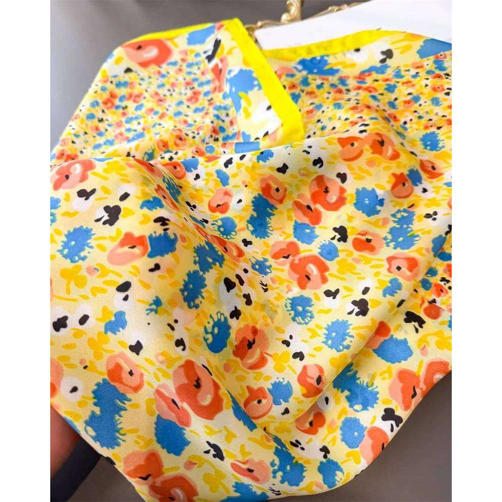 Summer Fresh Watercolor Floral Square Silk Scarf Soft Satin Boho Beach Vacation Bandana for Women Neck Hair Headband Tie Bag 26Y06226 - view 7