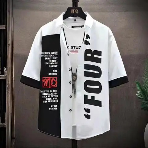 Mens ShortSleeve Shirt Summer FiveQuarter Sleeve Japanese Street Teenagers Punk Handsome 260626 - view 5