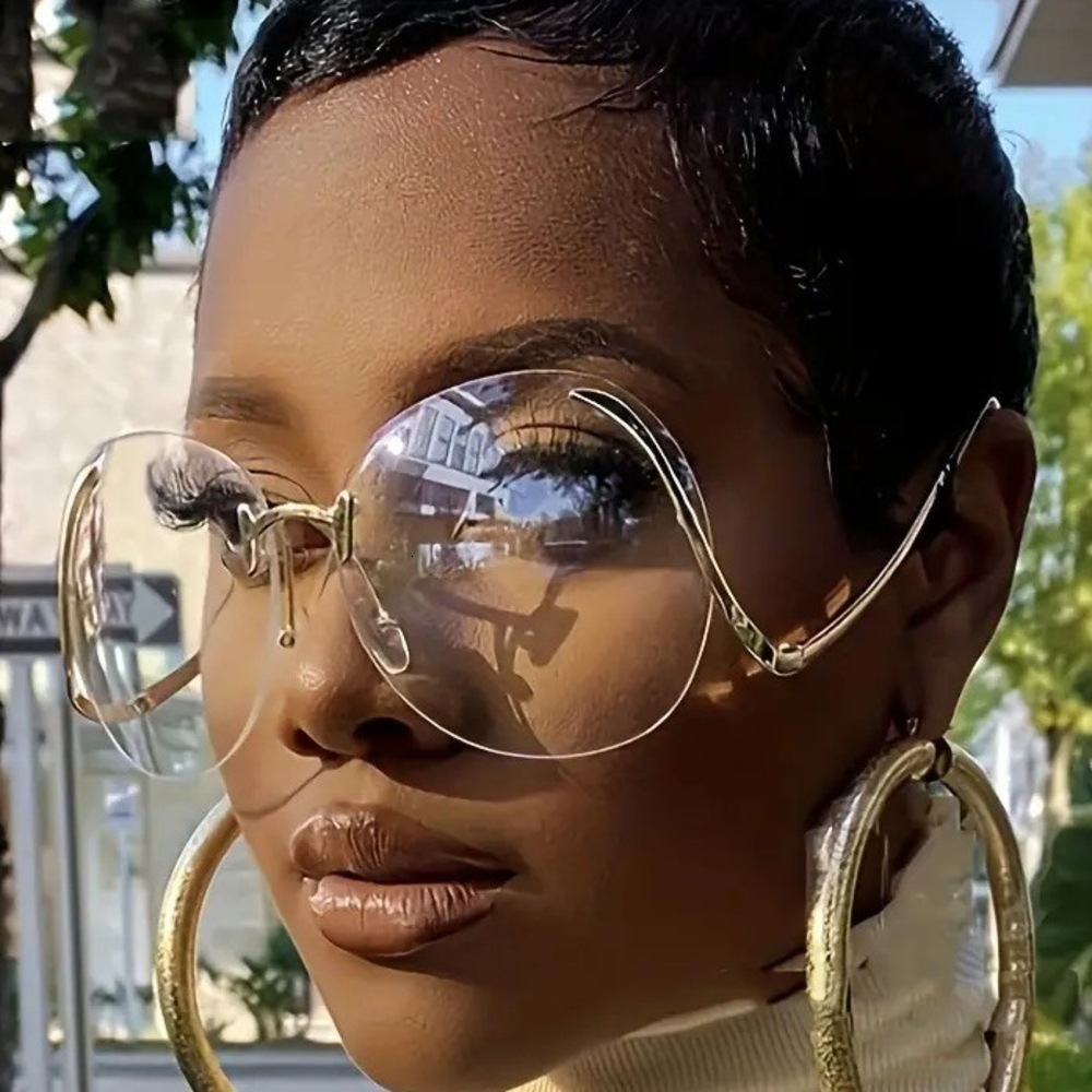 Oversized Sunglasses Large Frame Glasses Personality Trend Trendy Frameless Sunglasses New Model Ocean Lens Fashionable Metal For Women - view 1