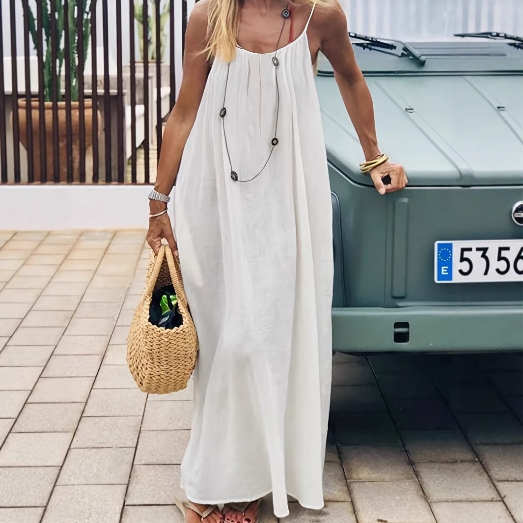 New womens strapless open-back loose-fitting long-length home dress with off-shoulder design - view 4