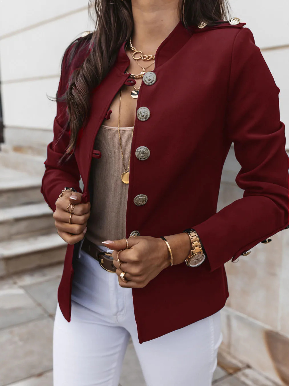 Womens Blazers Longsleeved Suit Tops Fashion Slim Buttons Casual Sblazer Street Office Coats for Female 260626 - view 7