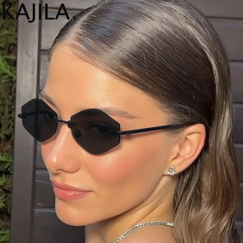 Small Hexagon Rimless Sunglasses Women 2025 y Retro Metal Frameless Polygon Sun Glasses Trendy Outdoor Shades UV400 260626 - view 6