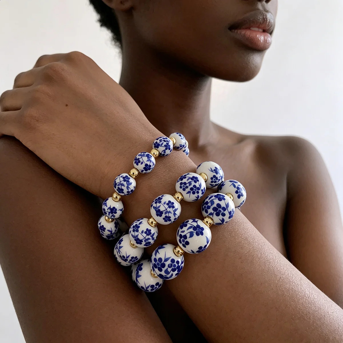 81012mm Blue and White Porcelain Beads Bracelet for Women Handmade Weave Elastic Rope Hand Strings Fashion Jewelry 2026 260617 - view 5