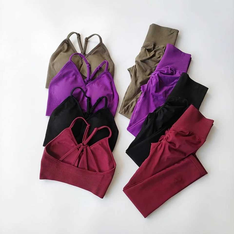 Seamless Yoga Suit High Womens Waist Sports Bra Leggings Gym Set Fitness Suit Workout Leggings Set Pilates Sportswear Outfit M260626 - view 4