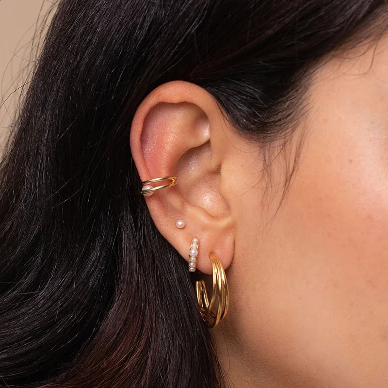 925 Sterling Silver Needle Irregular White Zircon Hoop Earrings For Women Pearl Ear Buckles Vintage Crystal Jewelry Gifts 260626 - view 6