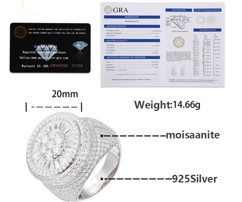 Iced Out Moissanite Ring 925 Silver Diamond VVS Premium Quality Hip Hop Bling Men Jewelry Gift Box Included - view 7