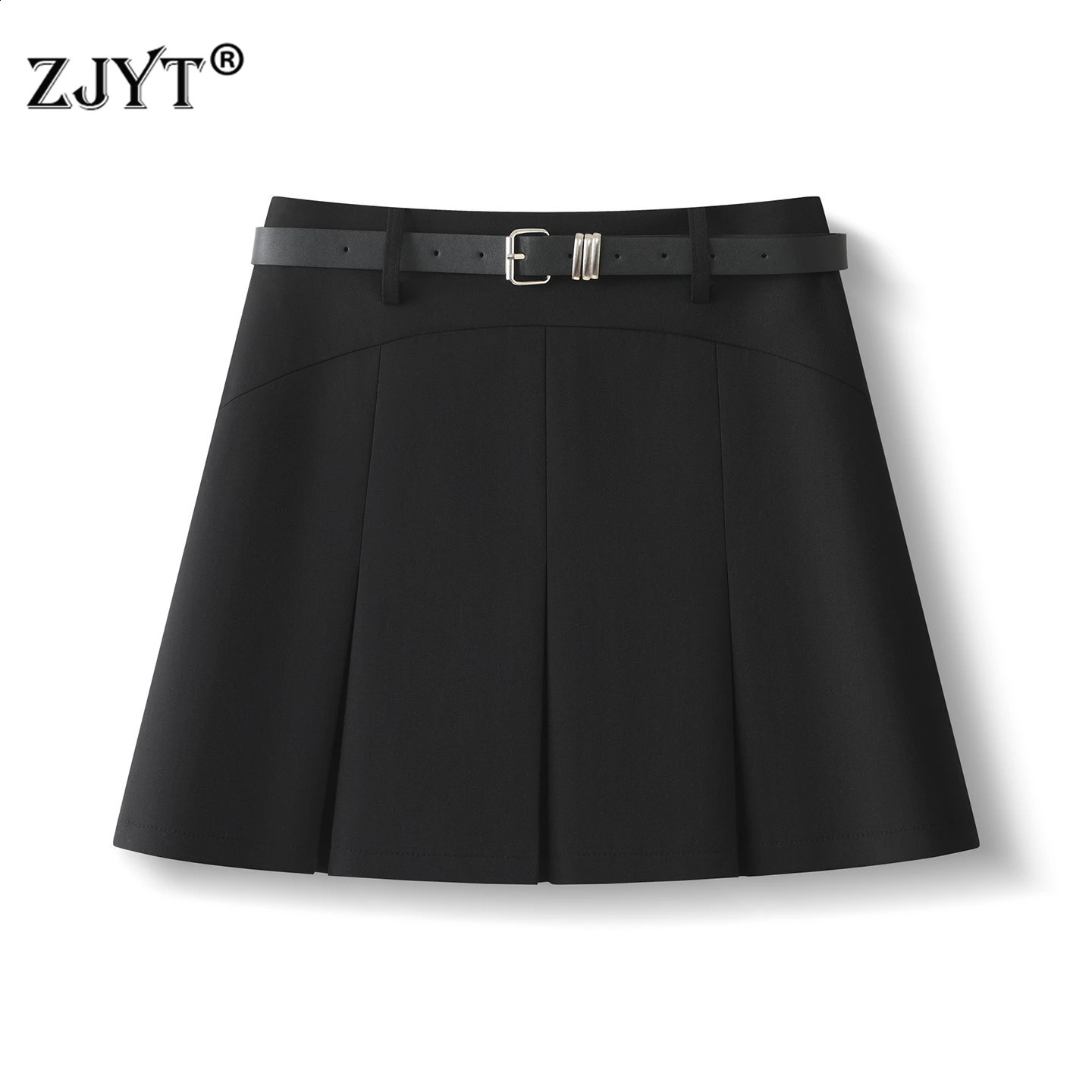 ZJYT Summer Womens Mini Skirt 2026 Fashion High Waist Casual Short Skirts with Belt Grey Black Female Clothing Faldas Lady 260626 - view 1