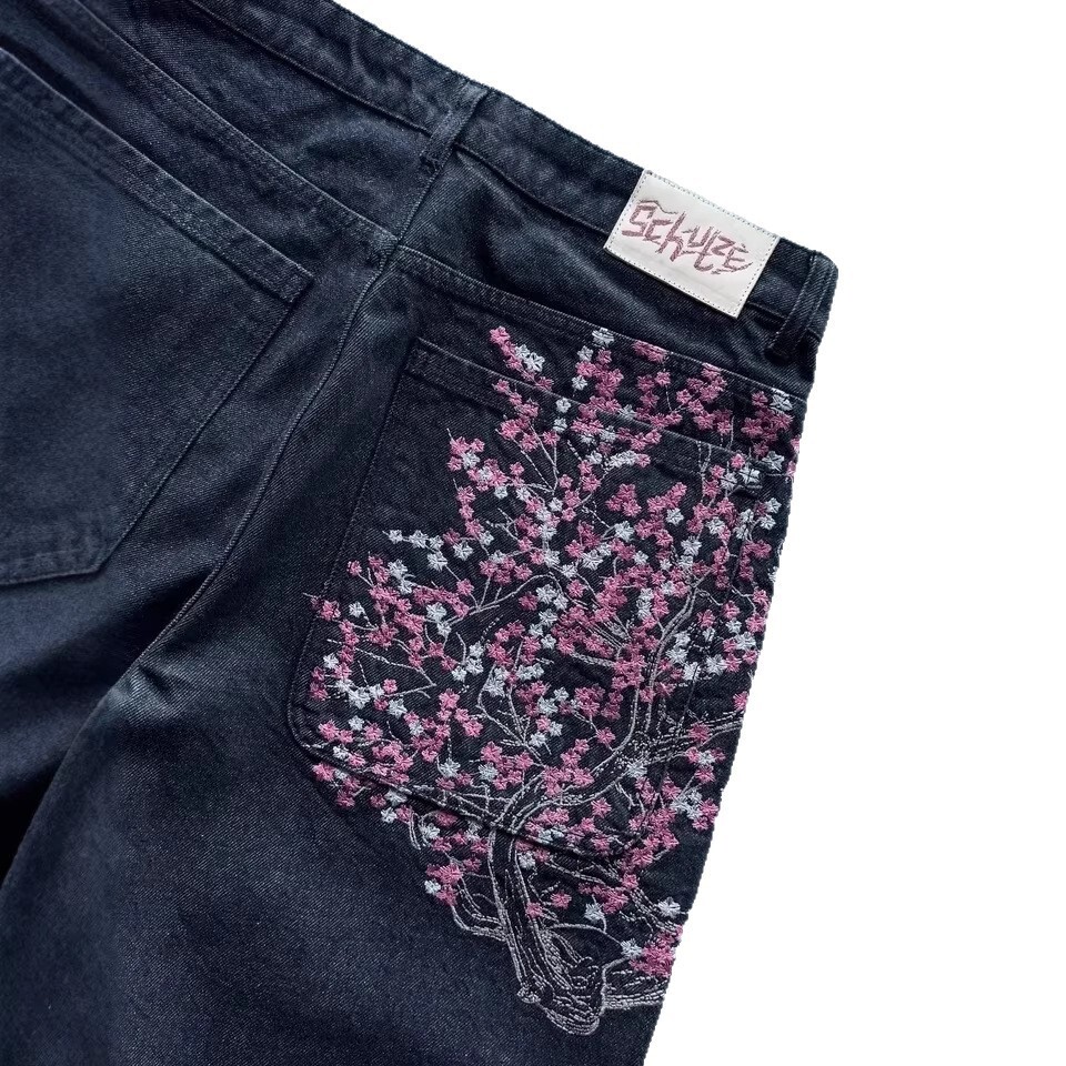 Derschutze Retro Street Hip-Hop Cartoon Pattern Pocket Embroidered Denim Shorts Versatile Embroidered Jeans Straight Leg Pants denim shorts - view 6