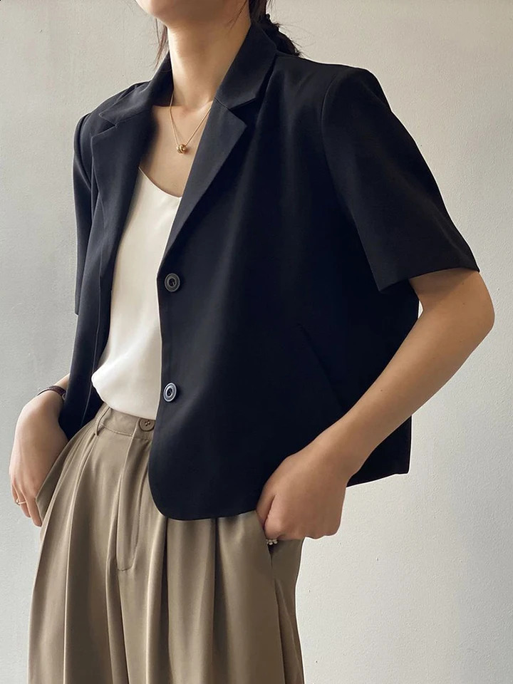 Zoki Elegant Casual Blazers Women Short Sleeve Loose S3Xl Suit Coat Tops Korean Summer Fashion Solid Sweet Simple 260625 - view 6