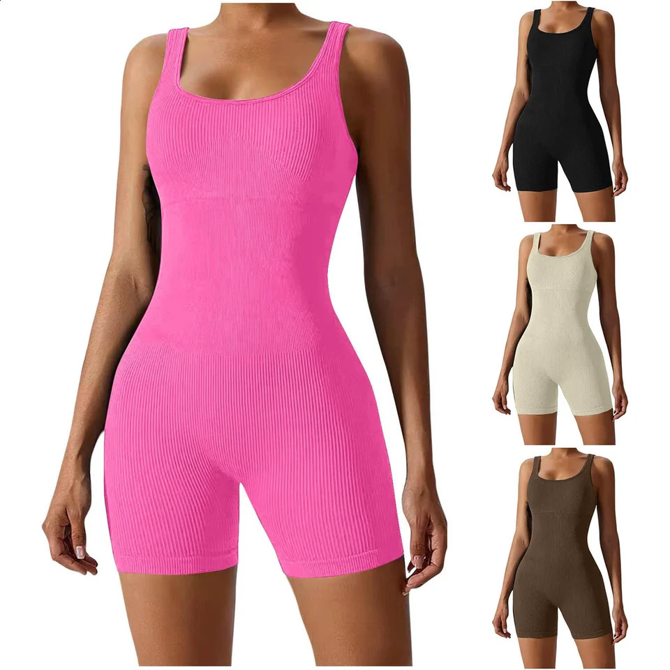Womens Short Tracksuit Yoga Set One-Piece Sportswear Womens Gym Workout Clothes Fitness Stretch Bodysuit Yoga Suit 260626