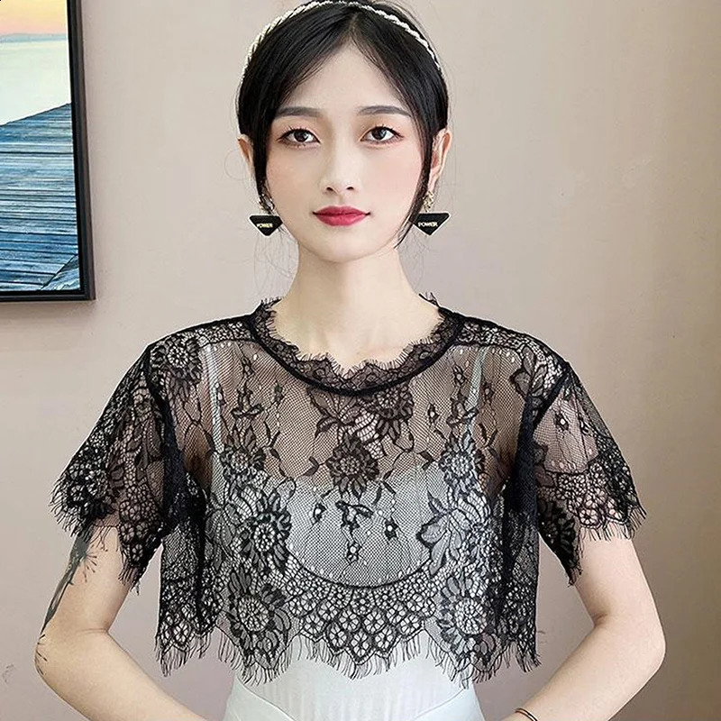 Autumn Summer Lace Bride Wedding Bolero Elegant Bridal Open Evening Party Prom Costume Capes White Black Jacket Wrap 260625 - view 4