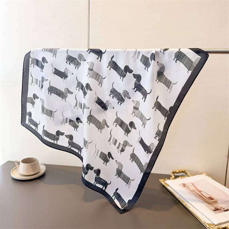2026 Luxury 70x70cm Square Silk Scarf for Women Cute Dachshund Pattern Shawls Wrap Fashion Accessory Hair Tie Bandana Hijab Caps 26Y06226 - view 7
