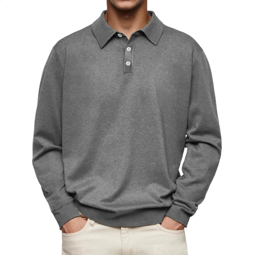 Autumn leisure Home long Sleeve top Fashion Mens solid color lapel Mens POLO Shirt 260626 - view 6