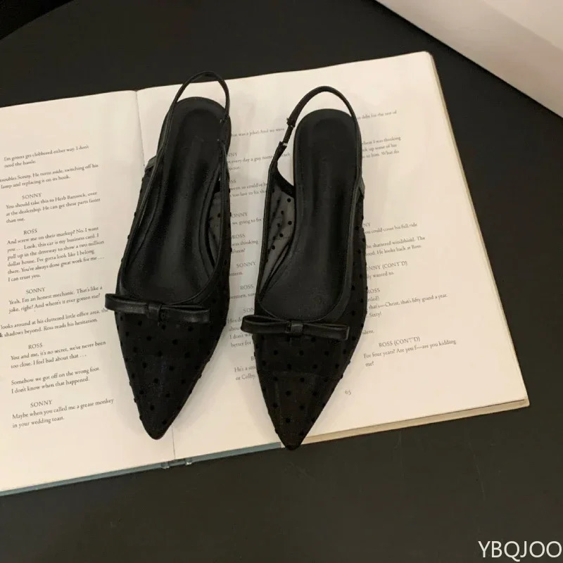 Ladies elegant shoes French Bow tie low heel Shoes Fairy style Baotou sSndals Summer mesh breathable flat heels Zapatos 260626 - view 6