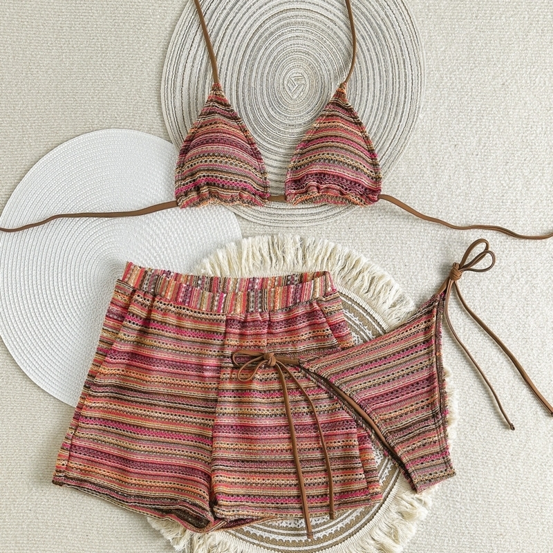 Sexy Striped Bikinis Female Swimsuit 3 Piece Swimwear Beach Swim Wear Bathing Suits Brazilian Bikini Set Pool Bather y260615