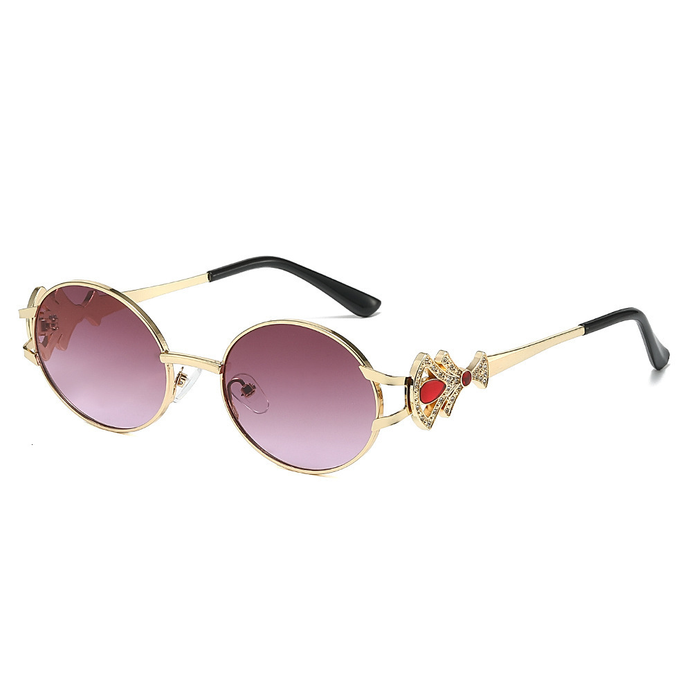 2026 New Style Round Frame Metal Temple Diamond-Embellished Sunglasses, Retro Style, Fashionable And Sophisticated - view 5