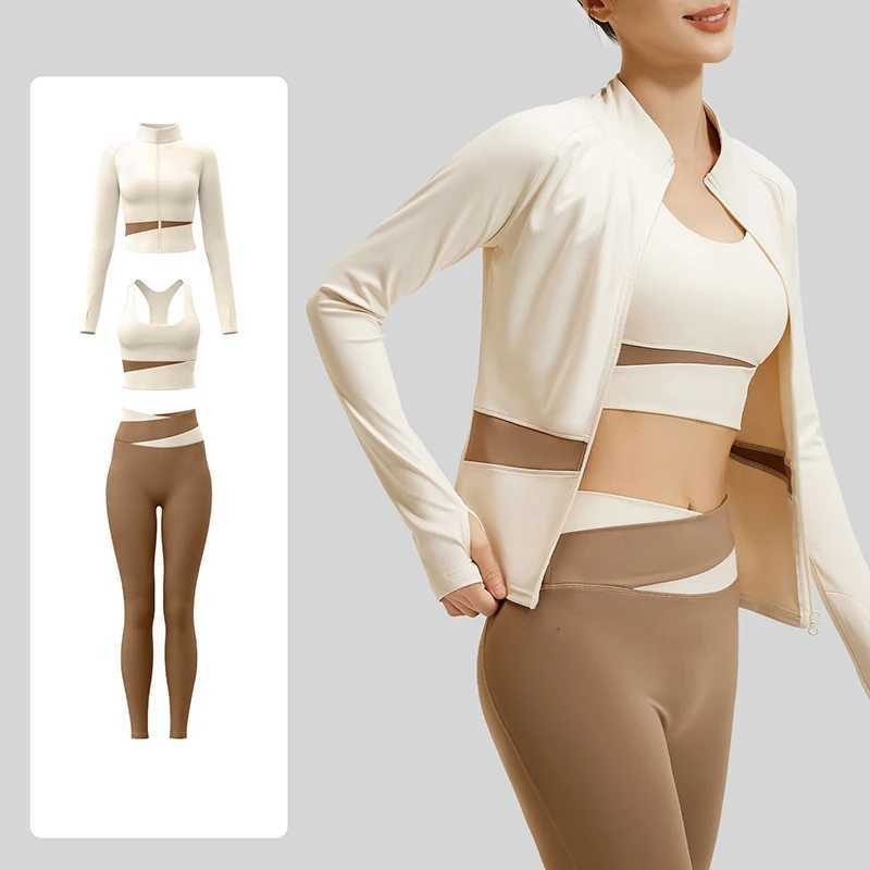 Piece Womens Color Block 3 Yoga Set with Thumb Hole Running Waist Cincher Slim Fit Workout Set Lightweight Pilates Clothes M260626 - view 4