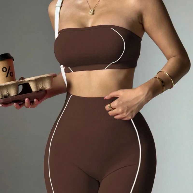 Strapless Bandeau Sports Bra Women Seamless High Waist Yoga Leggings Set Padded Workout Fitness Gym 2 Piece Outfits M260626 - view 3