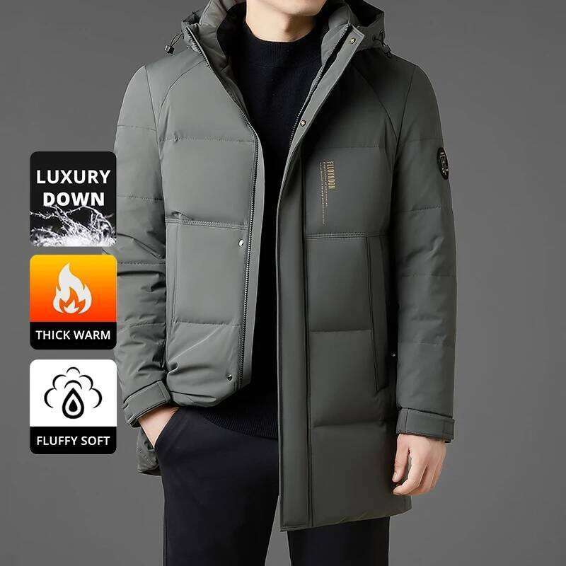 High End Long White Duck Casual Hooded Fashion Men Down Jacket Longline Winter Warm Designer Parkas Puffer Feather Coats W260626 - view 7