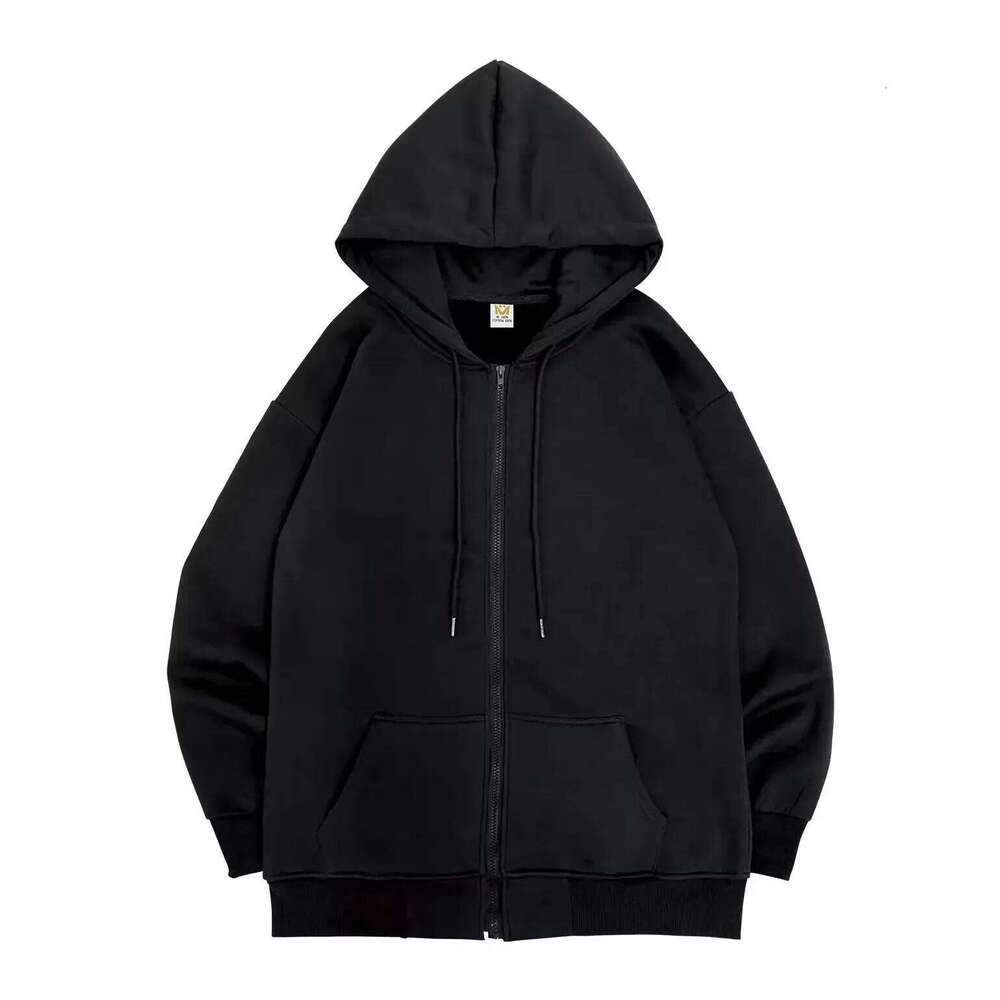 High Street Hoodie Men Retro Zip Long Sleeve Loose Black White Coats Harajuku Casual Gothic Hooded Sweatshirt Y2K Streetwear W260626