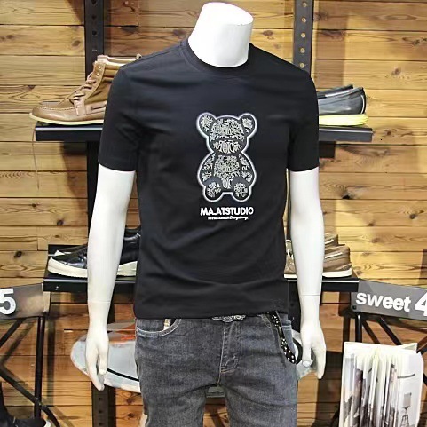 Men's Punk Bear Print T-Shirt, Mercerized Cotton Short-Sleeve Tee, Slim-Fit Round-Neck Graphic Bear Tee Shirt for Summer Vacation Travel, Weekend Stre - view 3