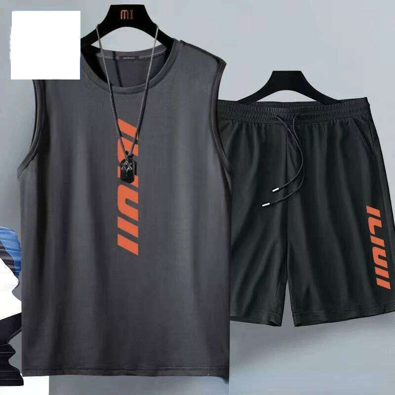 Summer men's clothing Fashion casual basketball suit street sportwear 2 piece breathable short sleeve T-shirt+jogging shorts set 26Y0626 - view 4