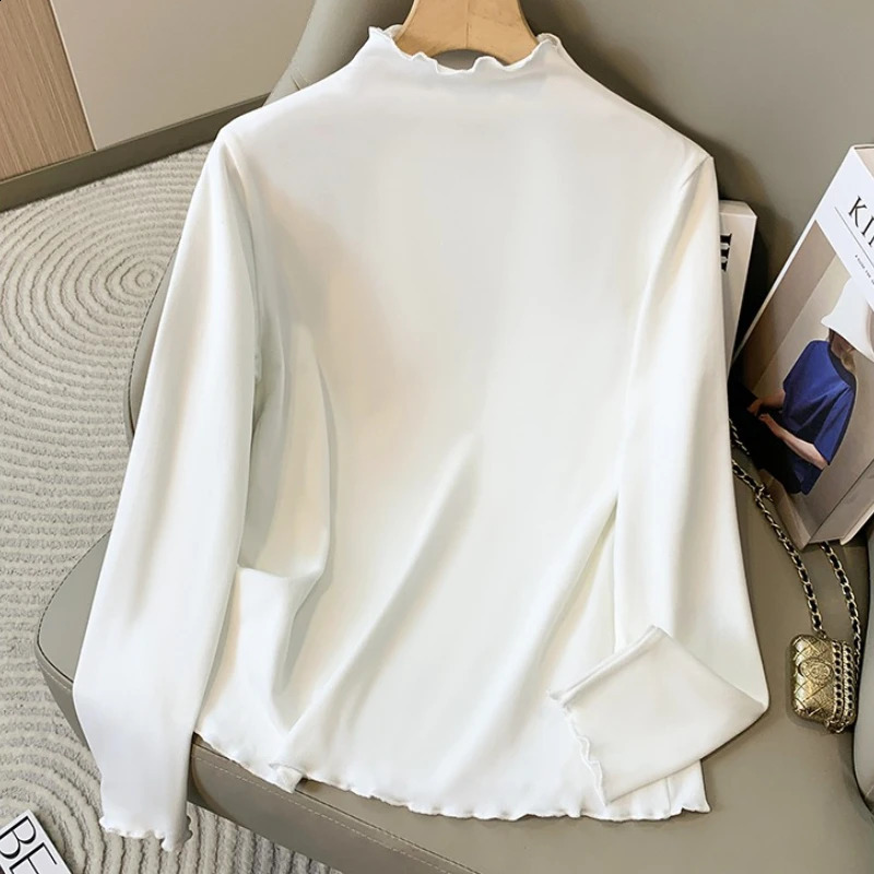 2026 Plus Size Womens Long Sleeve Turtleneck Velvet Base T-shirt Inner Wear Autumn Winter Fleece Lined Fashion Big Size Tops 260626 - view 4