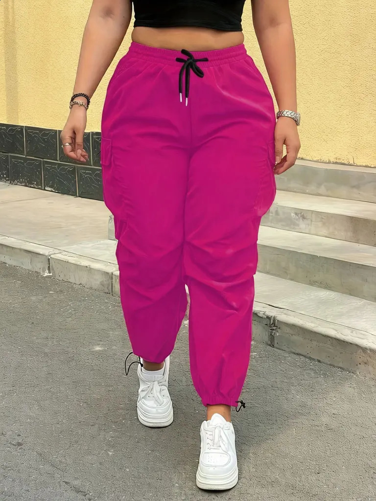 Womens Casual Streetwear Pink Cargo Pants Loose Drawstring Waist Jogger Trousers Plus Size Trendy Spring Summer Fashionable 260625 - view 6