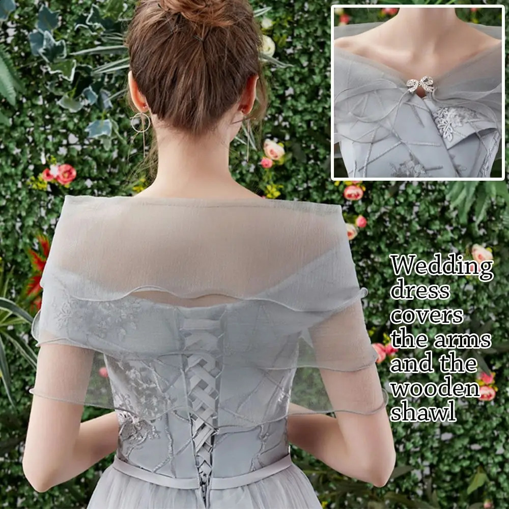 Fashion Tulle Lace Shawl Lace Short Sleeve Shrug Bridal Wedding Cape Elegant Evening Dress Shawl Party Shawl Banquet Dress Cloak 260625 - view 7