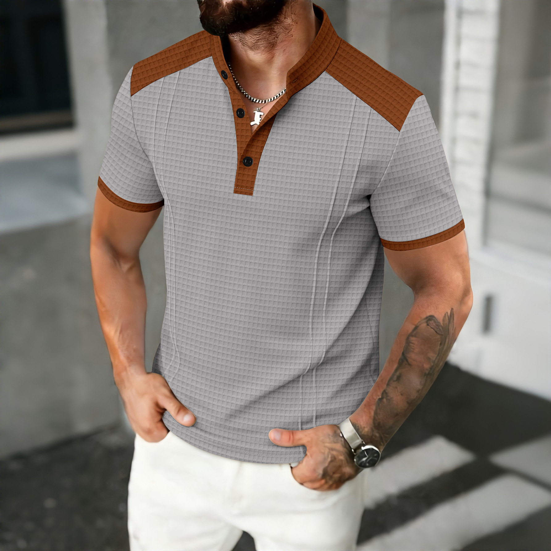 European And 202 Summer Amazon POLO New Waffle Pattern Men's Sports Polo Shirt - view 4